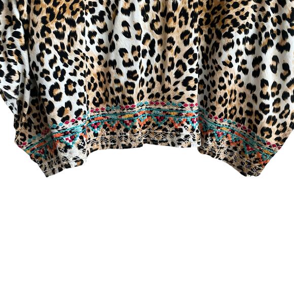 Savanna Jane Women Top S/M Leopard Print Embroidered Southwest Boho Lagenlook - Picture 4 of 13